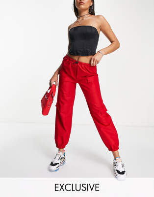 red cargo trousers