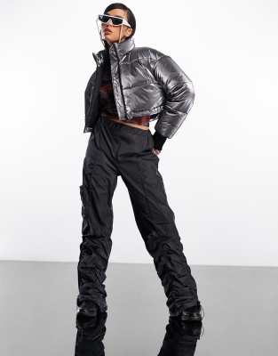 ASYOU nylon ruched cargo pants in charcoal - ASOS Price Checker