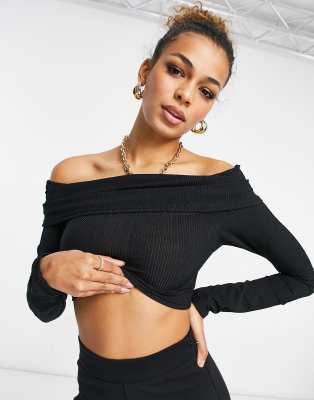 AsYou off shoulder long sleeve top in black