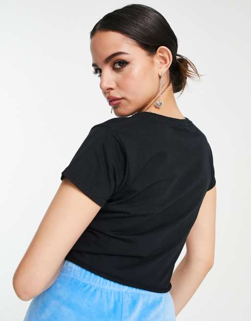 ASYOU ombre butterfly graphic cropped 90s t-shirt in black, 2 of 4