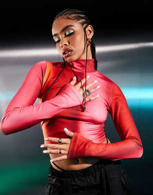 ASYOU - Ombre top met polohals en lange mouwen in multi