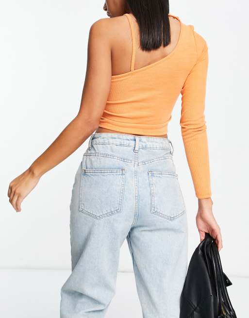 ASYOU one sleeve choker detail top in orange, 2 of 4