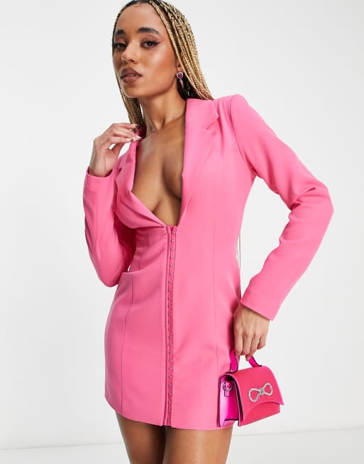 ASYOU open back chain detail cinched waist blazer dress in pink