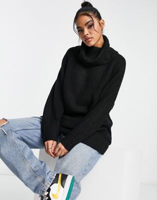 ASYOU open back knitted roll neck jumper in black