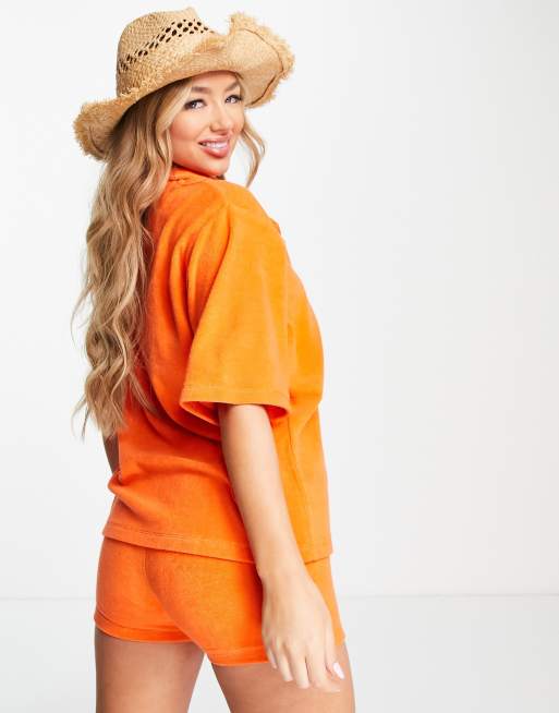 ASYOU - Orange skjorte i frotte med blomstergrafik - Del af sæt, 2 af 4
