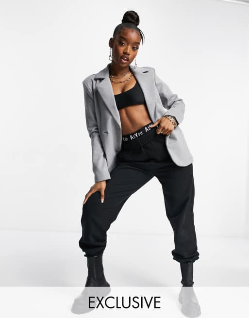 AsYou Oversized nip waist jacket in grey marle