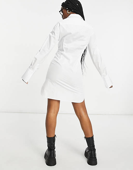 Dresses ASYOU oversized nipped in waist shirt dress in white 