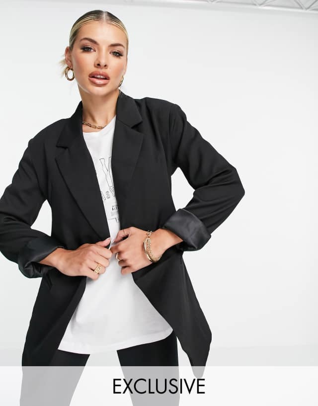 ASYOU oversized nipped waist jacket in black