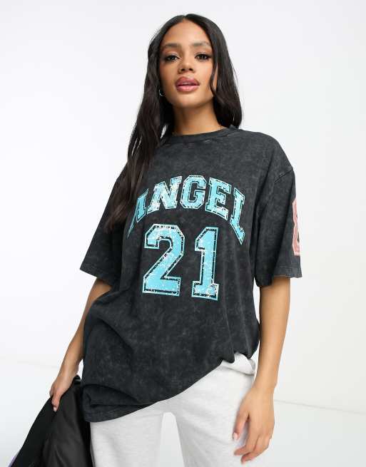 ASYOU - Oversized T-shirt met varsity print in acid wash