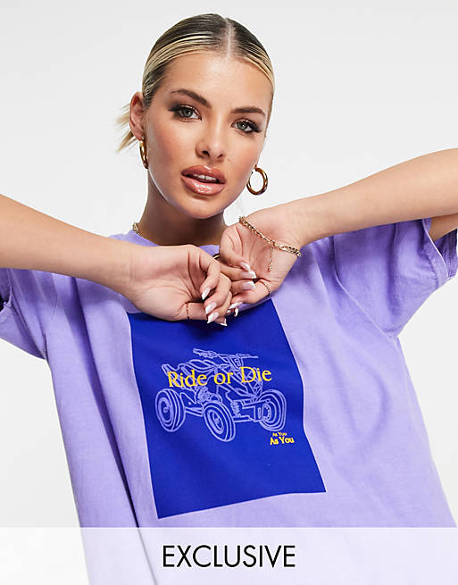 ASYOU oversized t-shirt with graphic in violet