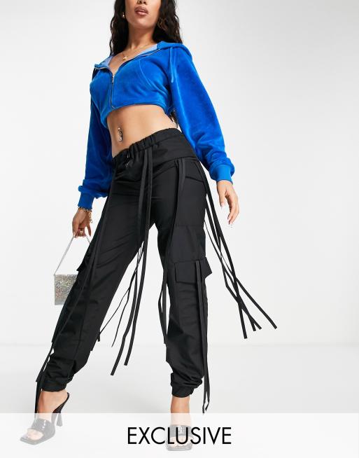 ASYOU - Pantalon cargo en nylon à franges - Noir