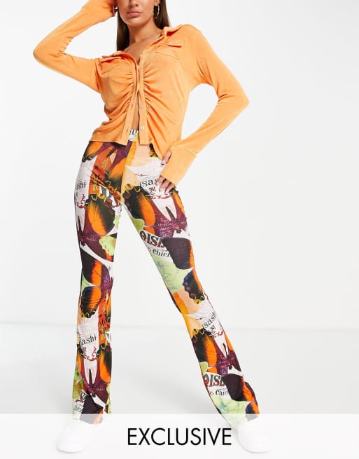 ASYOU - Pantalon d'ensemble évasé froncé et imprimé