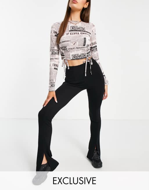 ASYOU Pantalon fendu sur le devant taille haute Noir ASOS