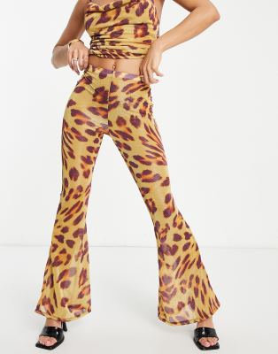 Pantaloni a zampa in rete glitterata leopardata in coordinato Asos Donna Abbigliamento Pantaloni e jeans Pantaloni Leggings & Treggings 