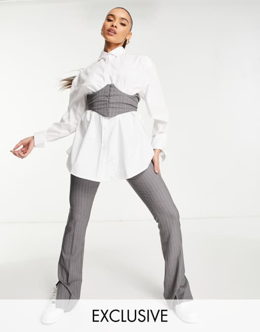 ASYOU - Pantaloni a zampa sartoriali gessati color antracite 