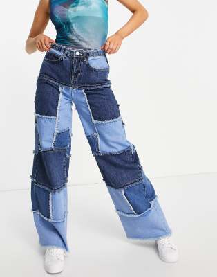 AsYou ASYOU patchwork baggy dad jean in blue