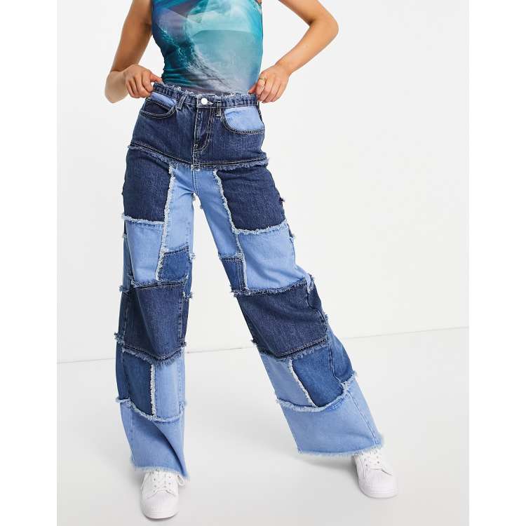 Off-White Patchwork Denim Jeans - Blue