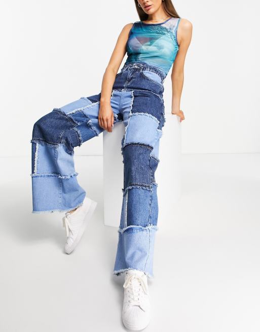 Peter Do Patchwork High-rise Straight Jeans in Blue