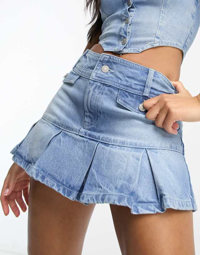 AsYou pleated mini skirt in authentic mid blue