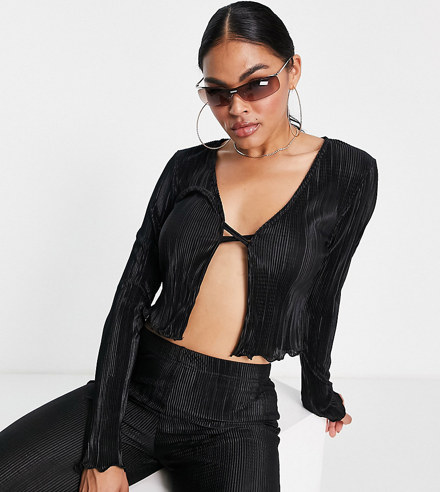 ASYOU plisse fitted shirt co-ord in black