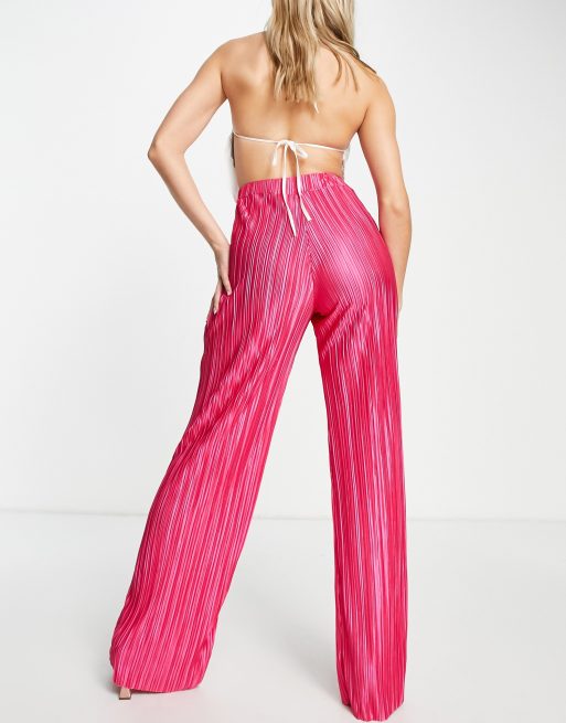 ASYOU plisse wide leg trouser in bright pink