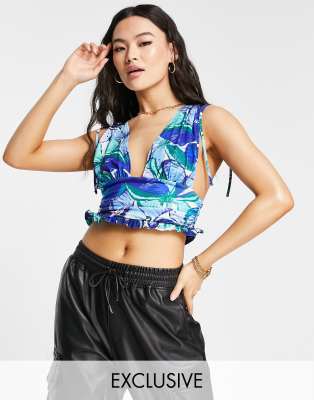 AsYou ASYOU plunge printed ruched waist top co-ord in multi