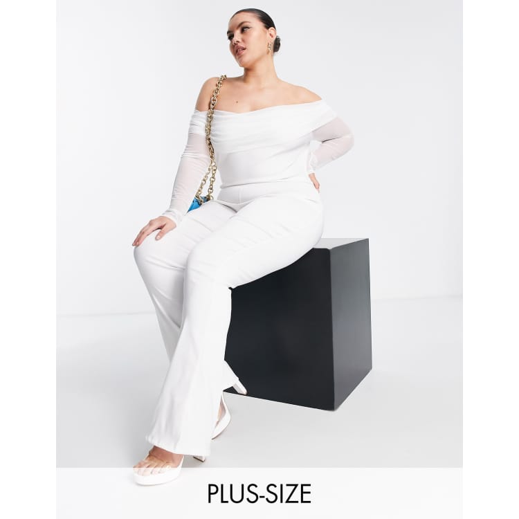 ASYOU plus mesh bardot flare jumpsuit in white ASOS