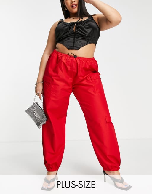 ASYOU Plus - Pantalon cargo en nylon coupe ballon - Rouge