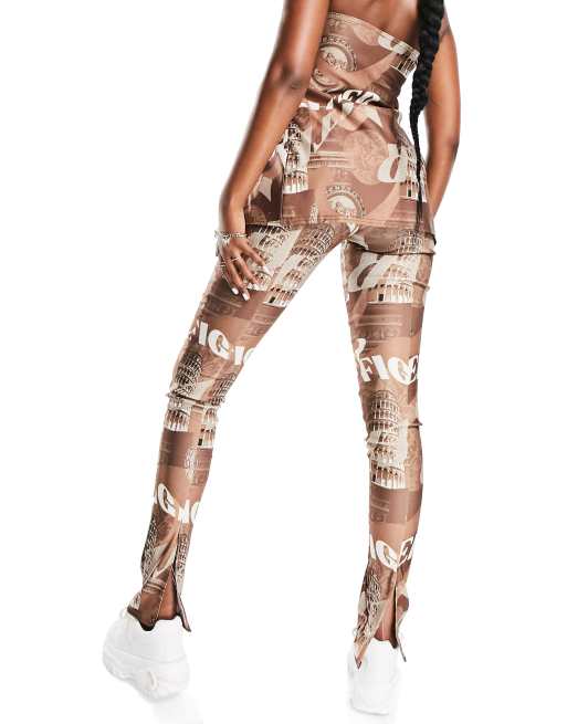 ASYOU printed bengaline puddle pants in chocolate, 2 of 4