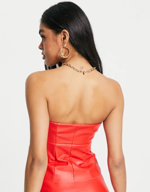 red pu bandeau bodycon dress Bandeau Bodycon Mini Dress in Cherry Red - S