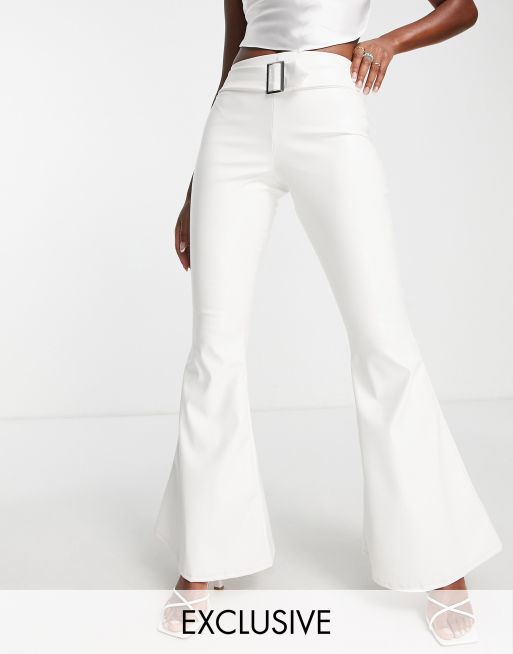 Asyou Pu Belted Flare Trouser In White Asos