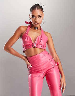 Asyou Pu Buckle Bralette In Pink - Part Of A Set