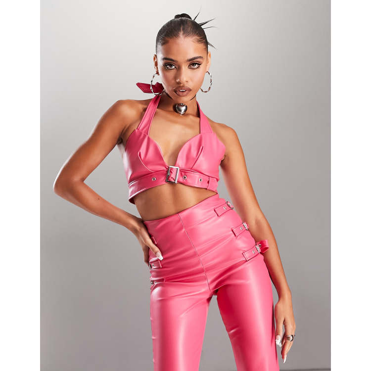 ASYOU PU buckle bralette in pink - part of a set