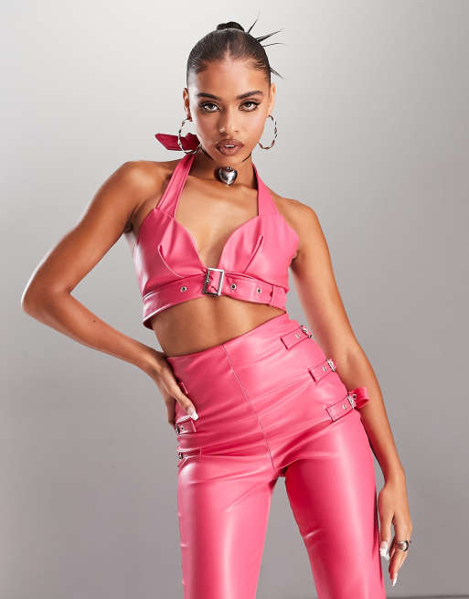 ASYOU PU buckle bralette in pink - part of a set