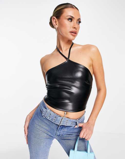 Black Under Boob Halterneck Corset Crop Top, Crop Tops