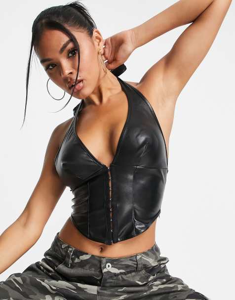 ASYOU PU hook and eye corset top in black - view 1