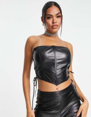 ASYOU PU lace up scarf top corset in black - ASOS Price Checker