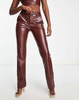 ASYOU PU straight leg trouser in chocolate - ASOS Price Checker