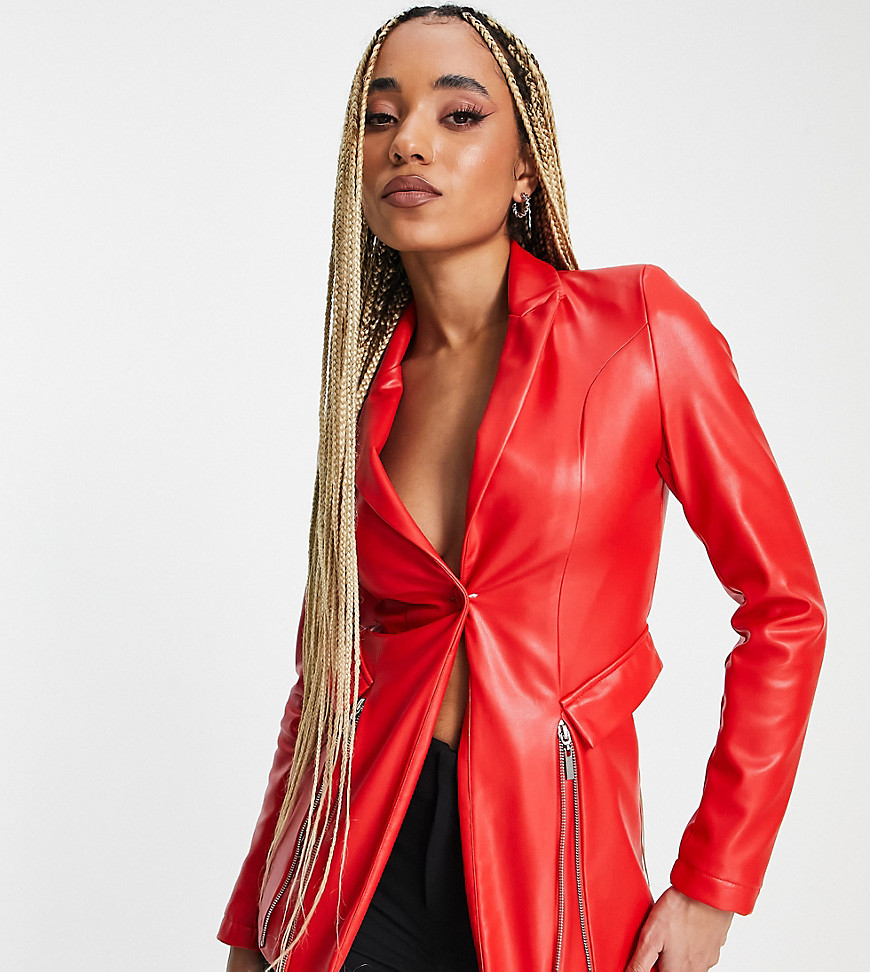 ASYOU PU tailored blazer co-ord with zips in red