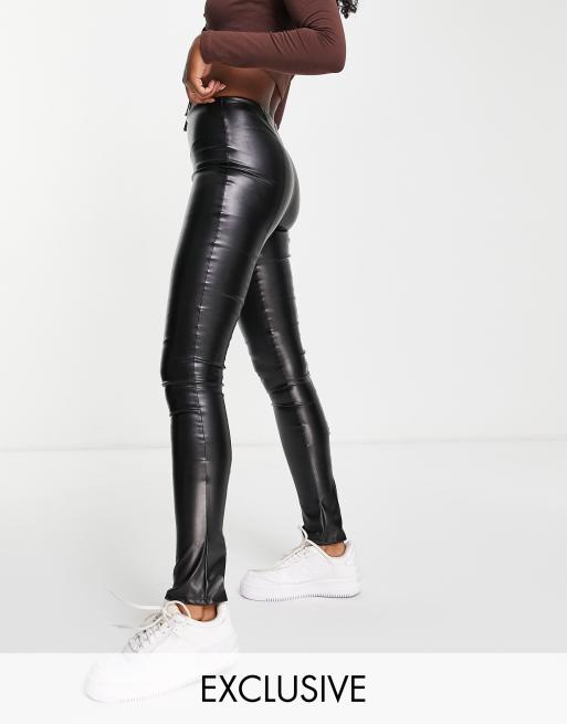 ASYOU pu zip hem leggings in black