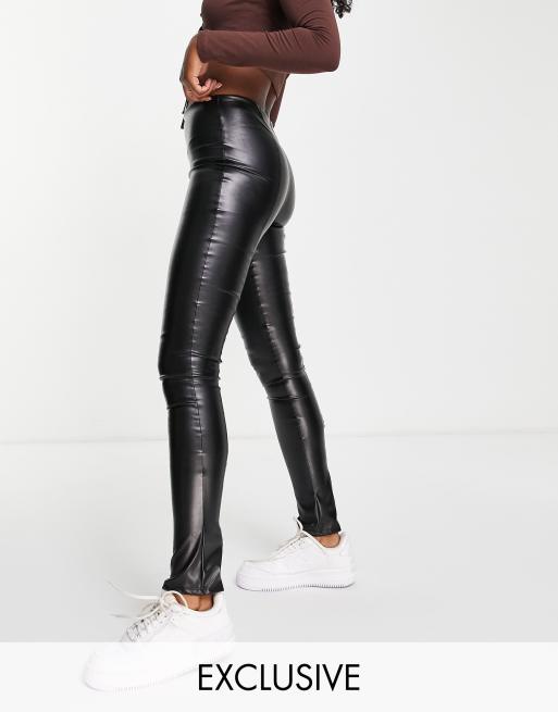 ASYOU faux leather zip hem leggings in black