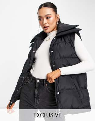 ladies long black puffer gilet