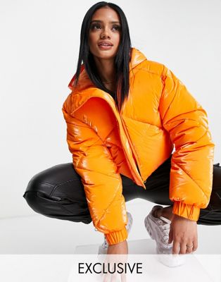 ASYOU quilted crop puffer in orange