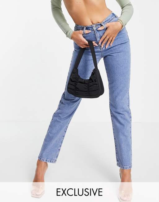 ASYOU - Rechte jeans met stringdetail in blauw
