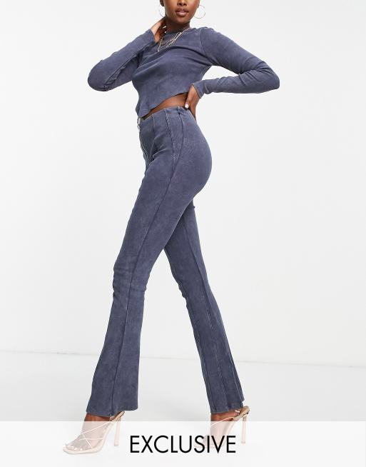 Ribbed Flared Leggings - Washed Grey