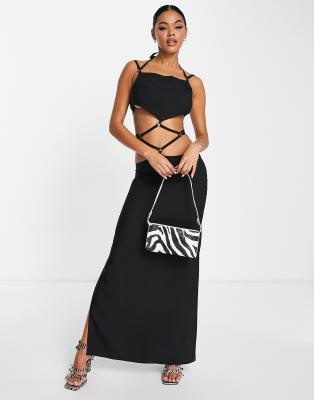 Asyou Ring Detail Strappy Maxi Dress In Black