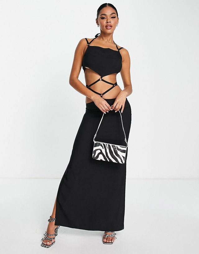 ASYOU ring detail strappy maxi dress in black