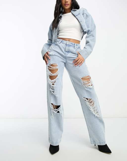 ASYOU ripped baggy jean co-ord in blue