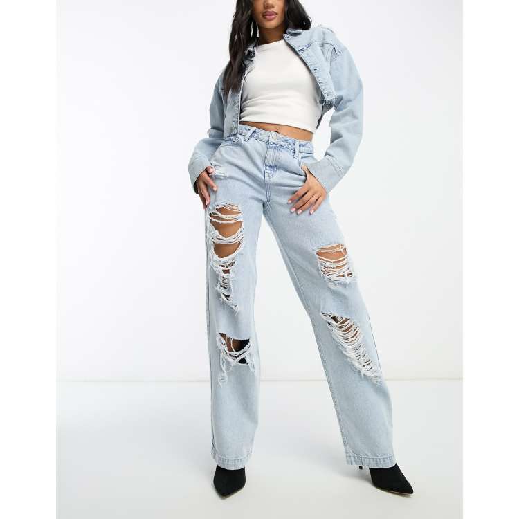 Baggy blue hot sale ripped jeans