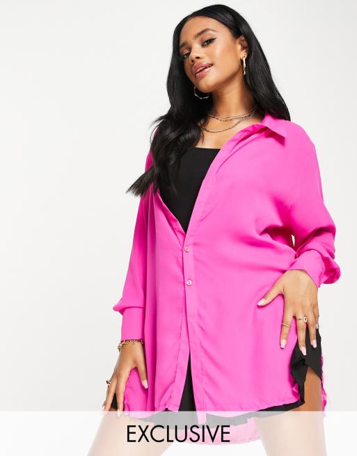 ASYOU - Robe chemise transparente à ourlet effiloché - Rose